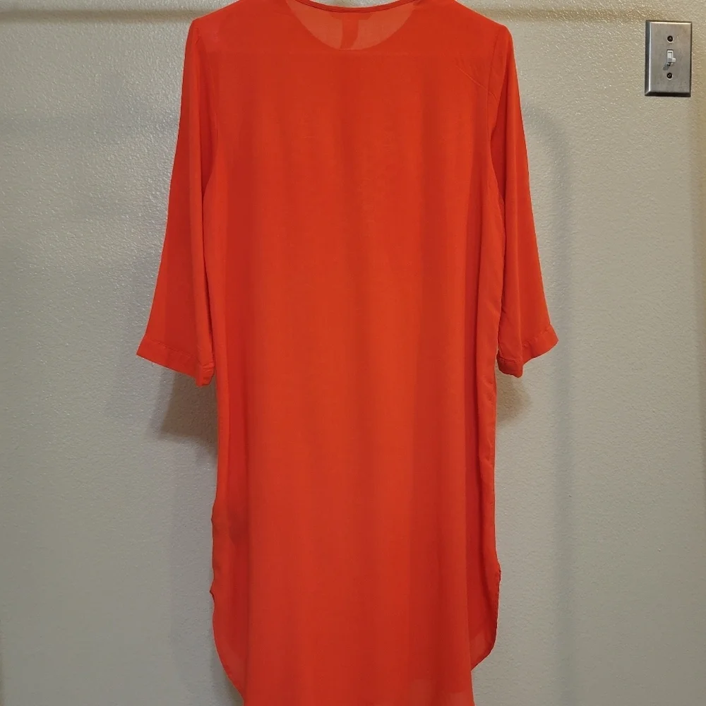 H & M Women Orange Red Shirt Dress Size 2 Relax Summer Spring Casual Cute Fall - Picture 2 of 8